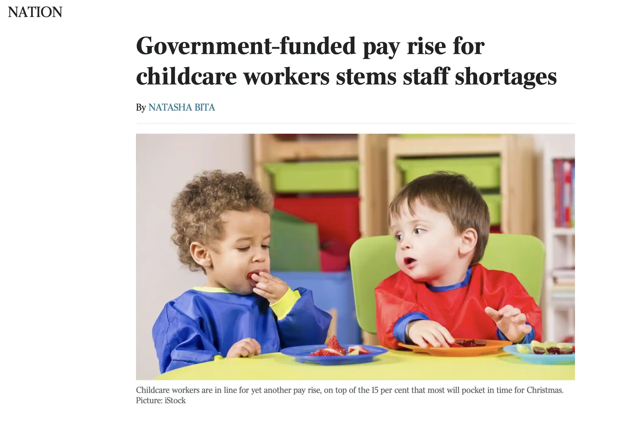Screenshot of a story from The Australian newspaper.